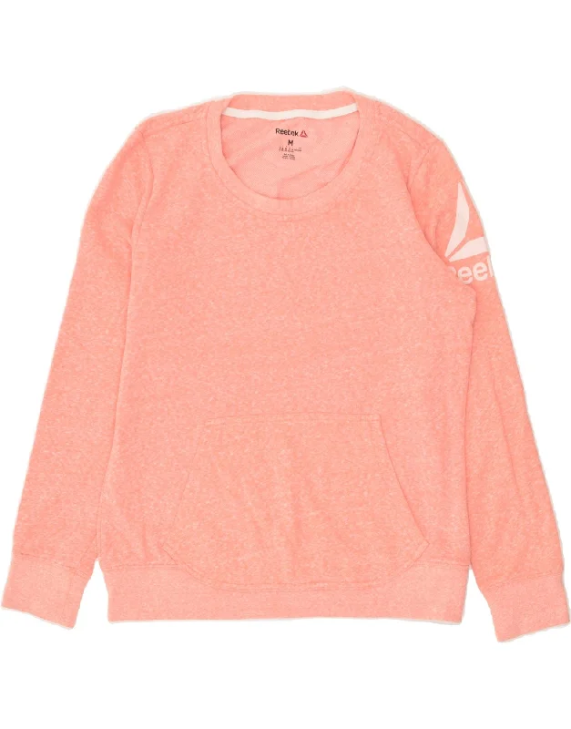 REEBOK Womens Graphic Sweatshirt Jumper UK 12/14 Medium Pink Flecked Hoodie with Oversized Fit Loose Comfortable REEBOK Womens Graphic Sweatshirt Jumper UK 12/14 Medium Pink Flecked Hoodie with Oversized Fit Loose Comfortable