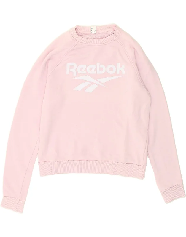 REEBOK Womens Graphic Sweatshirt Jumper UK 14 Medium Pink Cotton Hoodie with Elastic Cuffs Stretchable Comfortable REEBOK Womens Graphic Sweatshirt Jumper UK 14 Medium Pink Cotton Hoodie with Elastic Cuffs Stretchable Comfortable