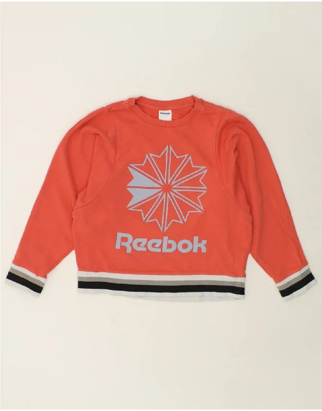 REEBOK Womens Graphic Sweatshirt Jumper UK 8/10 Small Orange Cotton Hoodie with Logo Branding Identity REEBOK Womens Graphic Sweatshirt Jumper UK 8/10 Small Orange Cotton Hoodie with Logo Branding Identity