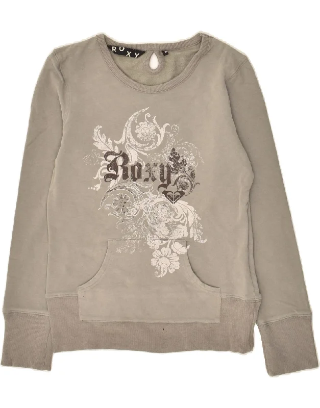 ROXY Womens Graphic Sweatshirt Jumper UK 12 Medium Grey Floral Cotton Hoodie with Ribbed Hem Stretchable Secure ROXY Womens Graphic Sweatshirt Jumper UK 12 Medium Grey Floral Cotton Hoodie with Ribbed Hem Stretchable Secure