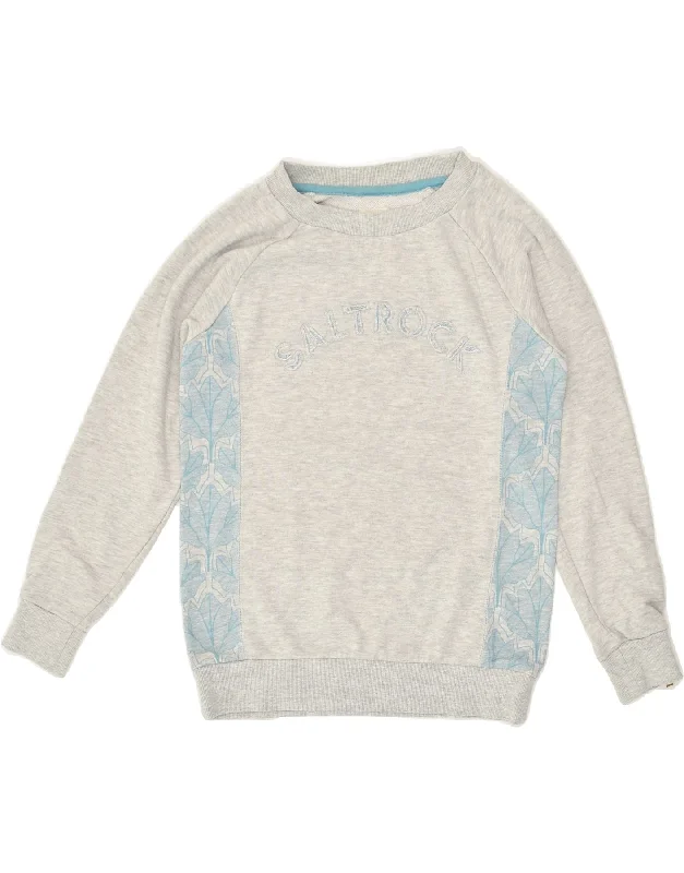 SALTROCK Womens Graphic Sweatshirt Jumper UK 8 Small Grey Flecked Cotton Hoodie with Bell Sleeves Flared Feminine SALTROCK Womens Graphic Sweatshirt Jumper UK 8 Small Grey Flecked Cotton Hoodie with Bell Sleeves Flared Feminine