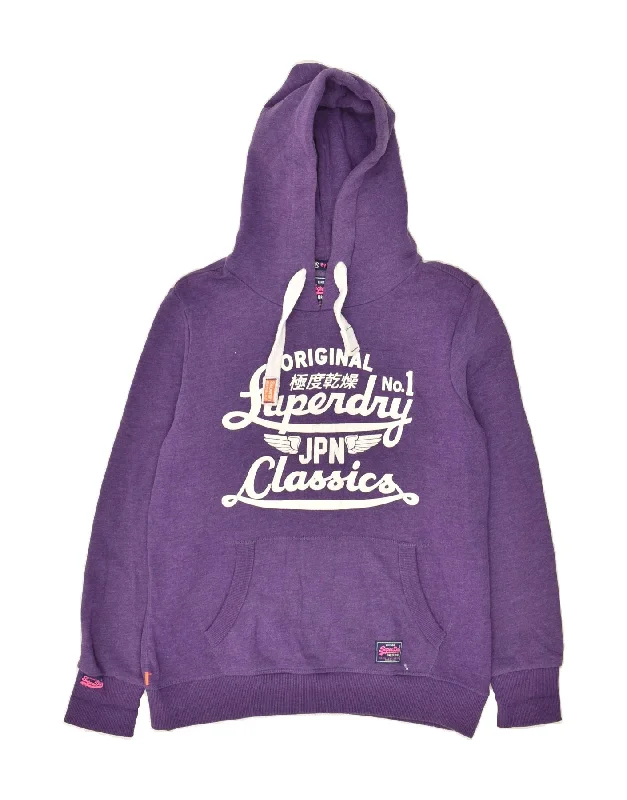 SUPERDRY Womens Classic Graphic Hoodie Jumper UK 14 Large Purple Cotton Hoodie with Tied Waist Feminine Flattering SUPERDRY Womens Classic Graphic Hoodie Jumper UK 14 Large Purple Cotton Hoodie with Tied Waist Feminine Flattering