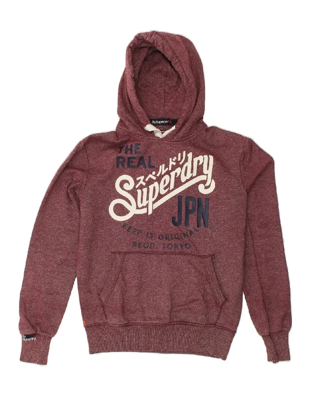 SUPERDRY Womens Graphic Hoodie Jumper UK 10 Small Maroon Flecked Cotton Hoodie with Lining Warm Insulated SUPERDRY Womens Graphic Hoodie Jumper UK 10 Small Maroon Flecked Cotton Hoodie with Lining Warm Insulated