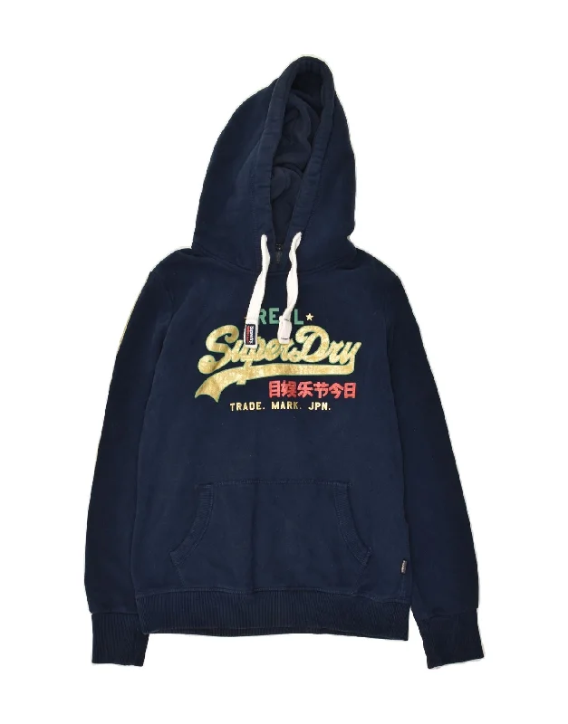 SUPERDRY Womens Graphic Hoodie Jumper UK 12 Medium Navy Blue Colourblock Hoodie with Hem Elastic Stretchable Comfortable SUPERDRY Womens Graphic Hoodie Jumper UK 12 Medium Navy Blue Colourblock Hoodie with Hem Elastic Stretchable Comfortable