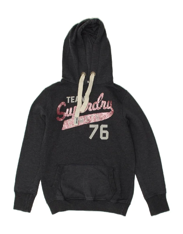 SUPERDRY Womens Graphic Hoodie Jumper UK 14 Medium Black Cotton Hoodie with Stripes Bold Sporty SUPERDRY Womens Graphic Hoodie Jumper UK 14 Medium Black Cotton Hoodie with Stripes Bold Sporty
