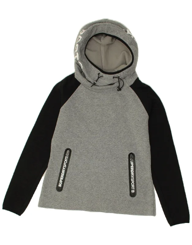 SUPERDRY Womens Graphic Hoodie Jumper UK 14 Medium Grey Colourblock Cotton Hoodie with Illustration Artistic Creative SUPERDRY Womens Graphic Hoodie Jumper UK 14 Medium Grey Colourblock Cotton Hoodie with Illustration Artistic Creative