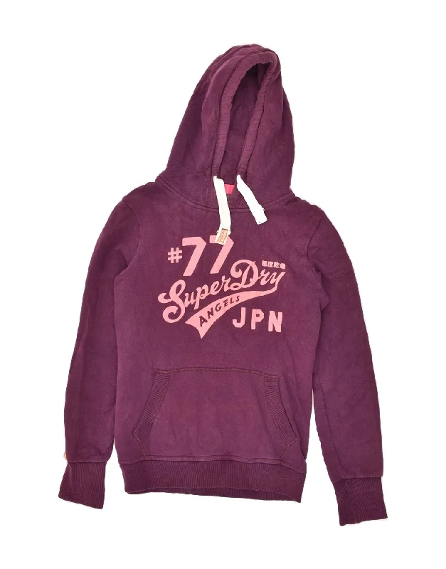 SUPERDRY Womens Graphic Hoodie Jumper UK 14 Medium Purple Cotton Hoodie Crop Top Short Trendy SUPERDRY Womens Graphic Hoodie Jumper UK 14 Medium Purple Cotton Hoodie Crop Top Short Trendy