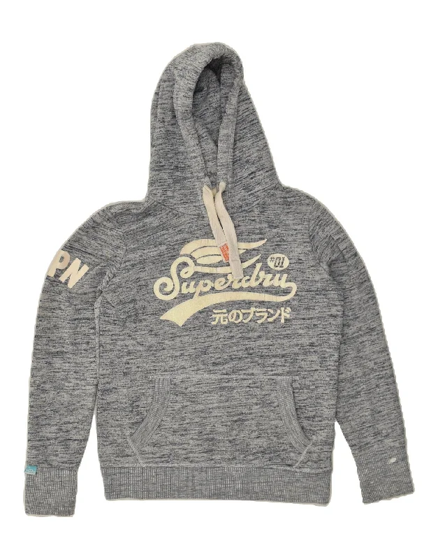 SUPERDRY Womens Graphic Hoodie Jumper UK 16 Large Grey Flecked Cotton Hoodie with Hem Ribbing Snug Secure SUPERDRY Womens Graphic Hoodie Jumper UK 16 Large Grey Flecked Cotton Hoodie with Hem Ribbing Snug Secure