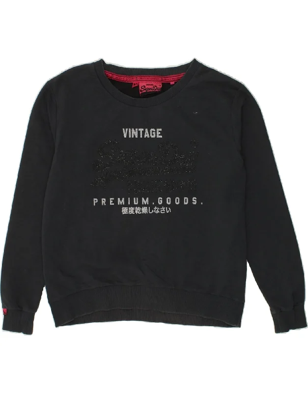 SUPERDRY Womens Graphic Sweatshirt Jumper UK 14 Medium Navy Blue Cotton Hoodie with Thumb Holes Functional Cozy SUPERDRY Womens Graphic Sweatshirt Jumper UK 14 Medium Navy Blue Cotton Hoodie with Thumb Holes Functional Cozy
