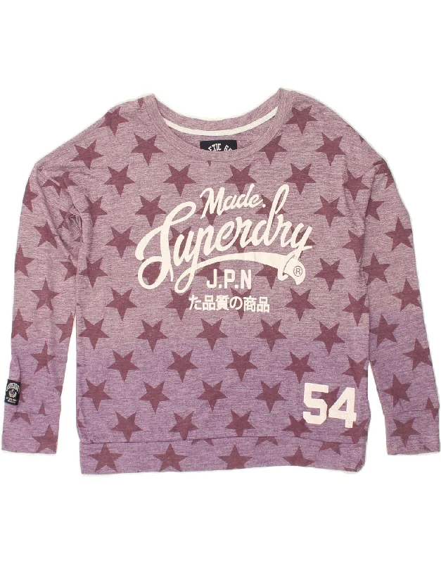 SUPERDRY Womens Graphic Sweatshirt Jumper UK 14 Medium Purple Viscose Hoodie with Button Classic Timeless SUPERDRY Womens Graphic Sweatshirt Jumper UK 14 Medium Purple Viscose Hoodie with Button Classic Timeless