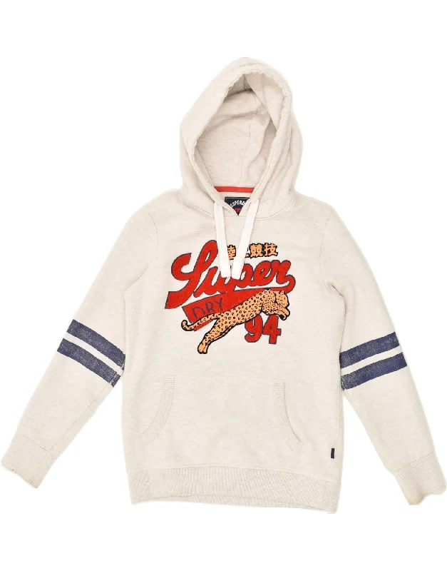SUPERDRY Womens Heritage Graphic Hoodie Jumper UK 14 Large Grey Cotton Hoodie with Pocket Utility Practical SUPERDRY Womens Heritage Graphic Hoodie Jumper UK 14 Large Grey Cotton Hoodie with Pocket Utility Practical