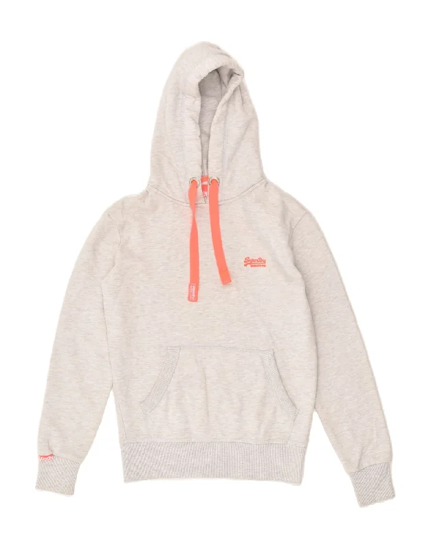 SUPERDRY Womens Hoodie Jumper UK 8 Small Grey Cotton Hoodie with Drawcord Adjustable Secure SUPERDRY Womens Hoodie Jumper UK 8 Small Grey Cotton Hoodie with Drawcord Adjustable Secure