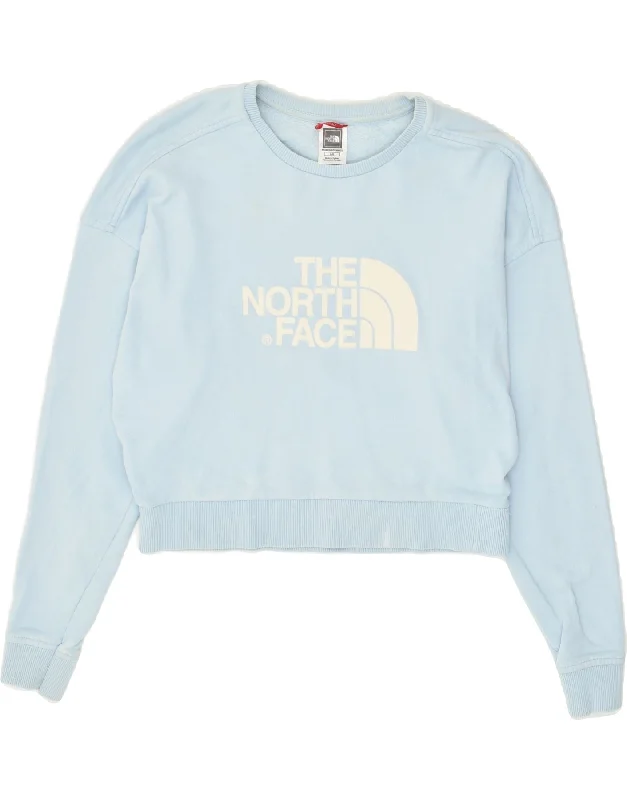 THE NORTH FACE Womens Crop Graphic Sweatshirt Jumper UK 14 Large Blue Hoodie with Velcro Closure Adjustable Secure THE NORTH FACE Womens Crop Graphic Sweatshirt Jumper UK 14 Large Blue Hoodie with Velcro Closure Adjustable Secure