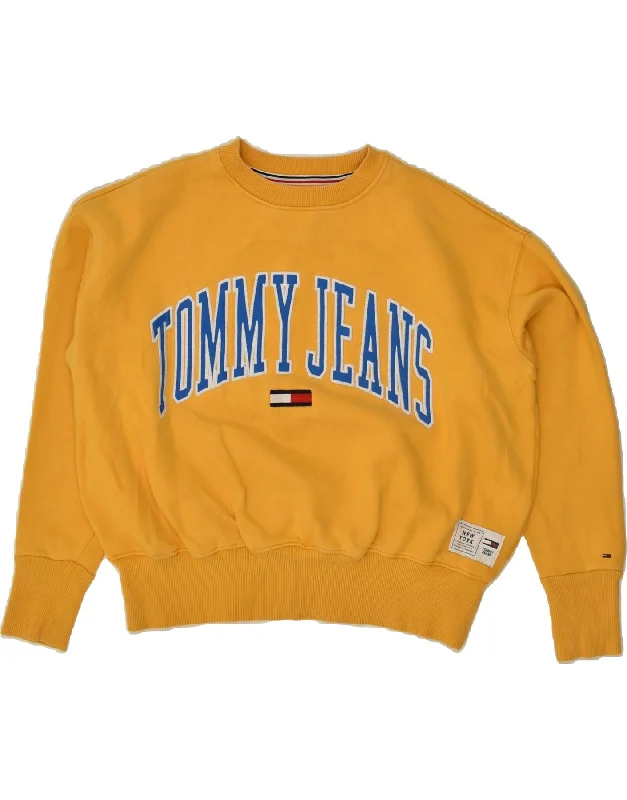 TOMMY HILFIGER Womens Crop Graphic Sweatshirt Jumper UK 6 XS Yellow Cotton Graphic Hoodie Design Print TOMMY HILFIGER Womens Crop Graphic Sweatshirt Jumper UK 6 XS Yellow Cotton Graphic Hoodie Design Print