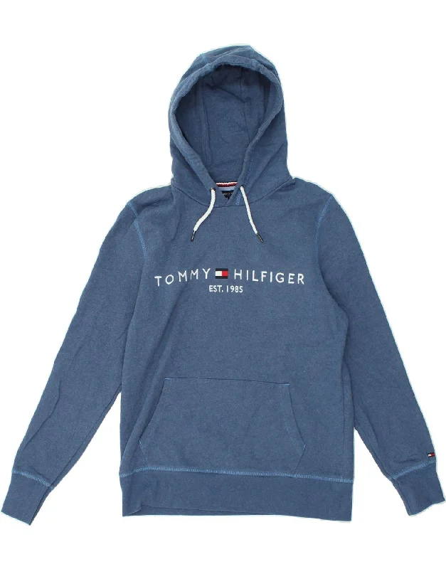 TOMMY HILFIGER Womens Graphic Hoodie Jumper UK 14 Medium Blue Cotton Hoodie with Hem Detail Decorative Unique TOMMY HILFIGER Womens Graphic Hoodie Jumper UK 14 Medium Blue Cotton Hoodie with Hem Detail Decorative Unique