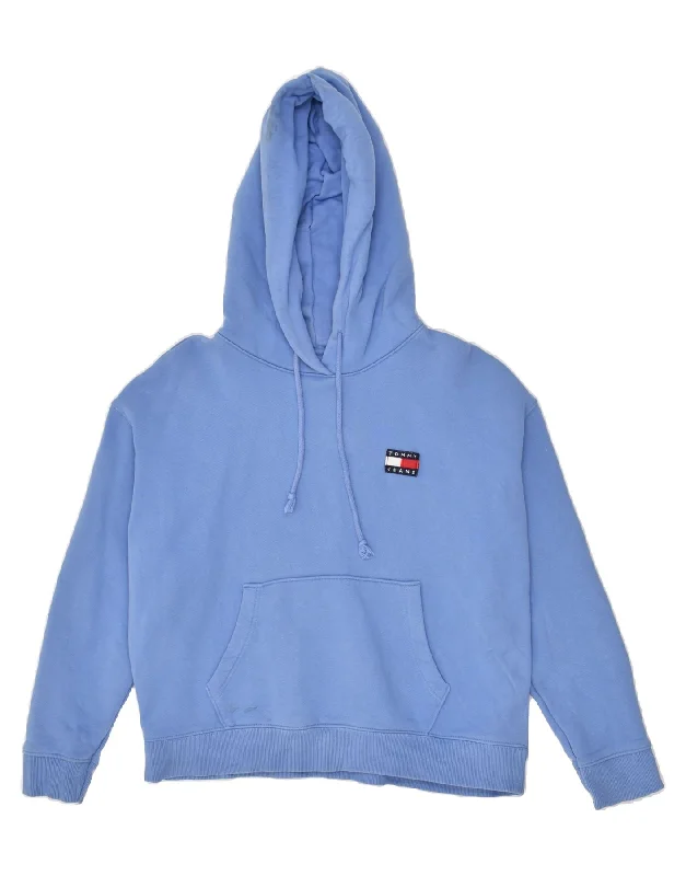 TOMMY HILFIGER Womens Oversized Graphic Hoodie Jumper UK 16 Large Blue Hoodie with Raglan Sleeves Sporty Comfortable TOMMY HILFIGER Womens Oversized Graphic Hoodie Jumper UK 16 Large Blue Hoodie with Raglan Sleeves Sporty Comfortable