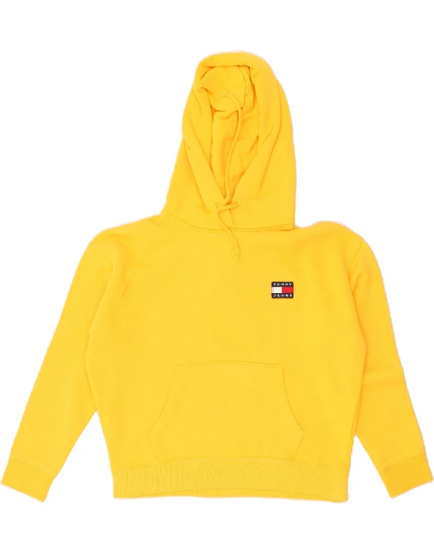 TOMMY HILFIGER Womens Oversized Hoodie Jumper UK 10 Small Yellow Cotton Graphic Hoodie Design Print TOMMY HILFIGER Womens Oversized Hoodie Jumper UK 10 Small Yellow Cotton Graphic Hoodie Design Print