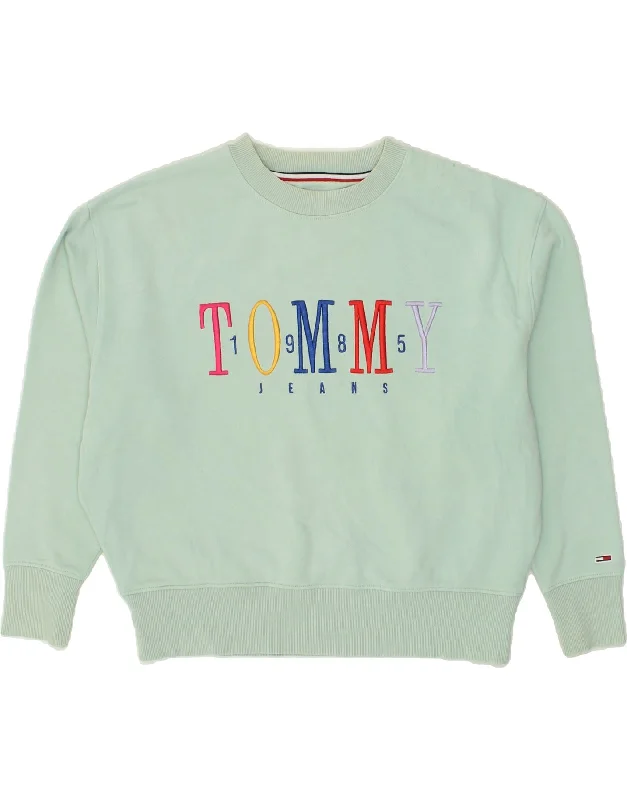 TOMMY HILFIGER Womens Oversized Sweatshirt Jumper UK 14 Medium Green Hoodie with Strings Custom Fit Adjustable TOMMY HILFIGER Womens Oversized Sweatshirt Jumper UK 14 Medium Green Hoodie with Strings Custom Fit Adjustable