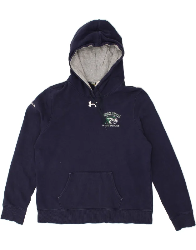 UNDER ARMOUR Womens Essex Tech Hoodie Jumper UK 14 Medium Navy Blue Cotton Hoodie with Hem Applique Textured Unique UNDER ARMOUR Womens Essex Tech Hoodie Jumper UK 14 Medium Navy Blue Cotton Hoodie with Hem Applique Textured Unique