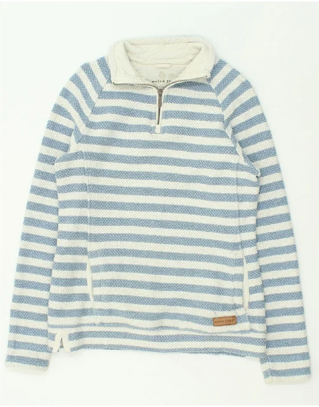 WEIRD FISH Womens Zip Neck Sweatshirt Jumper UK 12 Medium Blue Striped Hoodie with Tie-Dye Psychedelic Retro WEIRD FISH Womens Zip Neck Sweatshirt Jumper UK 12 Medium Blue Striped Hoodie with Tie-Dye Psychedelic Retro