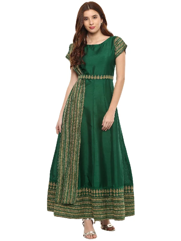 Ahalyaa Green Ethnic Motifs Printed Maxi Dress Cozy Knit Maxi Dress