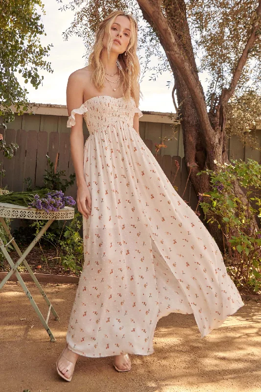 Buds of May Off-Shoulder Floral Maxi Dress Stylish V-Neck Maxi Dress