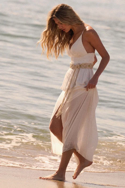 Lighter Than Air Smocked Halter Maxi Dress Elegant Maxi Dress with Ruffles