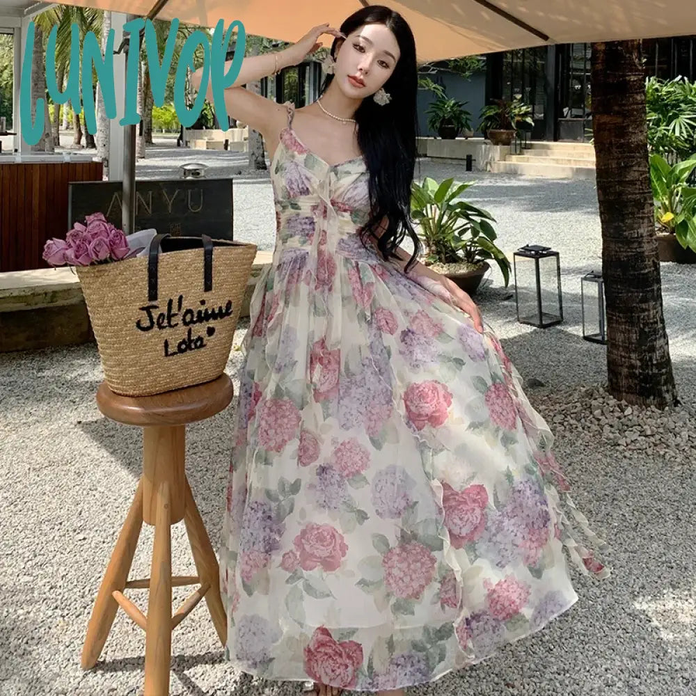 Lunivop 2024 Summer Chiffon Beach Maxi Dress Women Fashion Print Floral Backless Bandage Slip Dress Elegant Evening Party Fairy Dresses Comfortable Fit-and-Flare Maxi Dress Lunivop 2024 Summer Chiffon Beach Maxi Dress Women Fashion Print Floral Backless Bandage Slip Dress Elegant Evening Party Fairy Dresses Comfortable Fit-and-Flare Maxi Dress