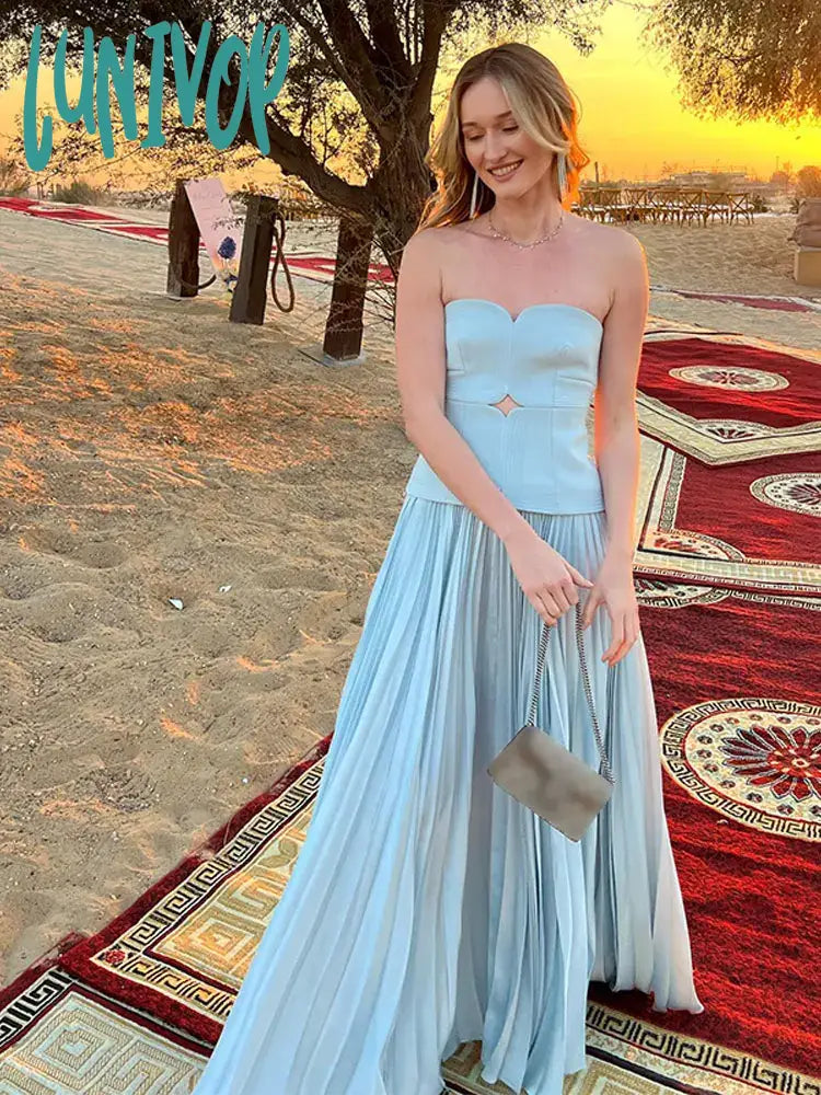 Lunivop Women Elegant Strapless Pleated Maxi Dress Fashion Backless Sleeveless Chest Wrapping Dresses Summer Blue Party Evening Robes Chic Summer Maxi Dress Lunivop Women Elegant Strapless Pleated Maxi Dress Fashion Backless Sleeveless Chest Wrapping Dresses Summer Blue Party Evening Robes Chic Summer Maxi Dress