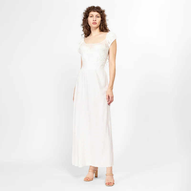Medium 1950s White Shelf Bust Nightgown Maxi Dress Fashionable Printed Maxi Dress