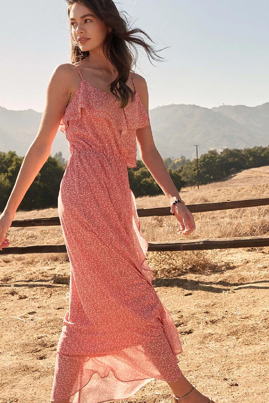 Paradise Garden Ruffled Floral Tulip Maxi Dress Cozy Ribbed Maxi Dress