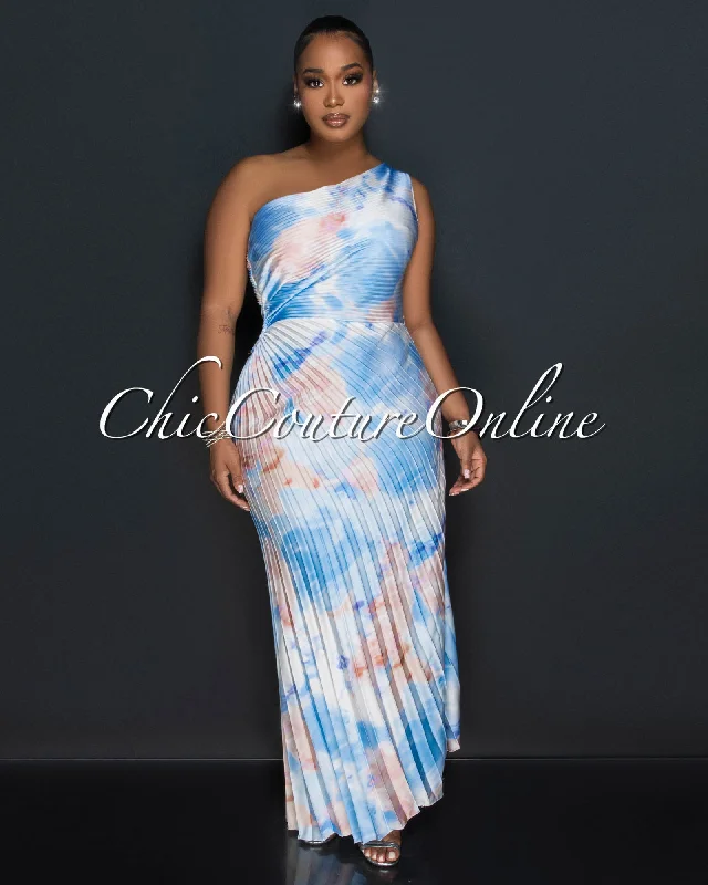 Sabia Blue Nude Pleated Single Shoulder Silky Maxi Dress Fashionable Faux Wrap Maxi Dress Sabia Blue Nude Pleated Single Shoulder Silky Maxi Dress Fashionable Faux Wrap Maxi Dress