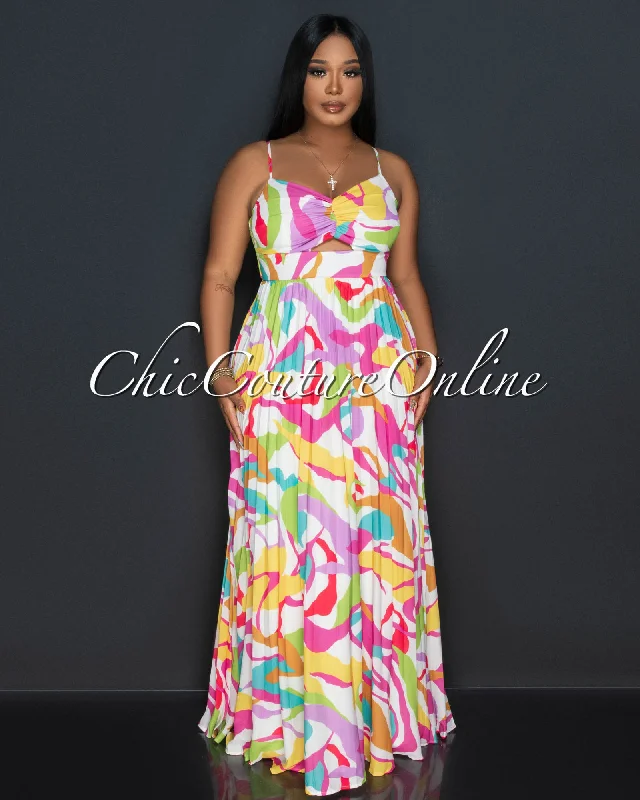 Teryl Cream Milt-Color Bust Key-Hole Pleated Maxi Dress Fashionable Maxi Dress with Fringe Teryl Cream Milt-Color Bust Key-Hole Pleated Maxi Dress Fashionable Maxi Dress with Fringe