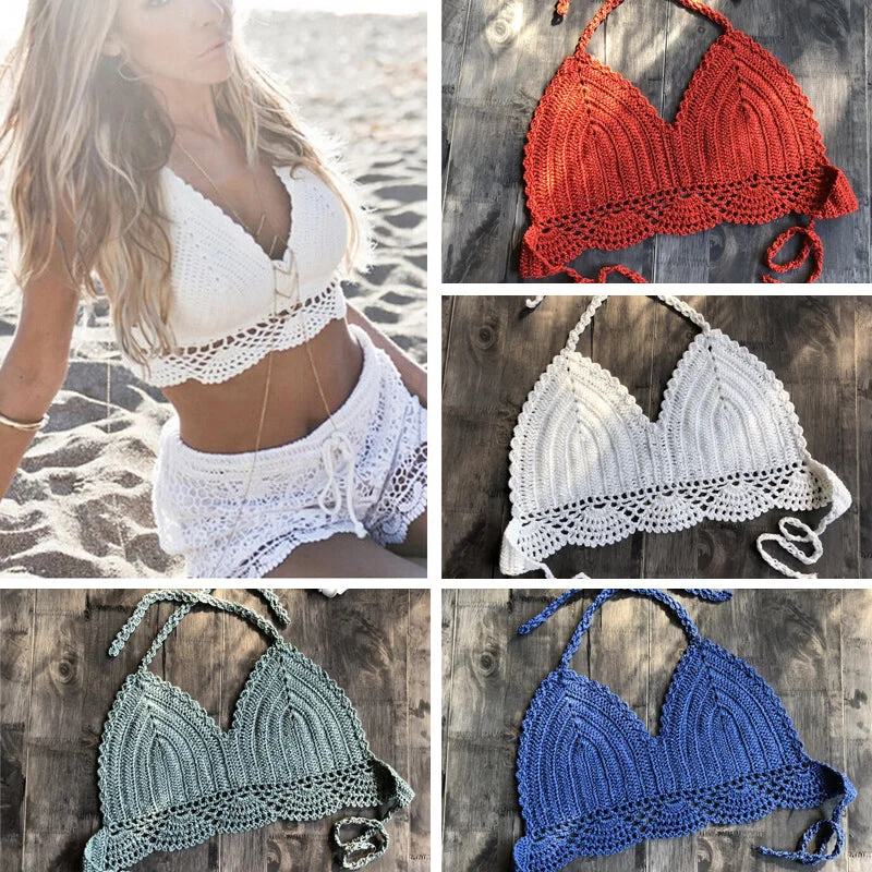 2019 New Bikini Top Handmade Crochet Women Boho Beach Bralette Solid Halter Knitted Swimsuit Brazilian Bikinis Bathing Suit Top Tie-Back Swimwear 2019 New Bikini Top Handmade Crochet Women Boho Beach Bralette Solid Halter Knitted Swimsuit Brazilian Bikinis Bathing Suit Top Tie-Back Swimwear