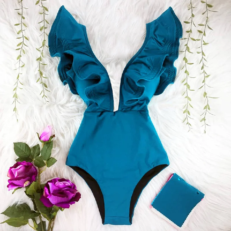 2022 New Sexy Ruffle Print Floral One Piece Swim Suit Classic Swimsuit Design