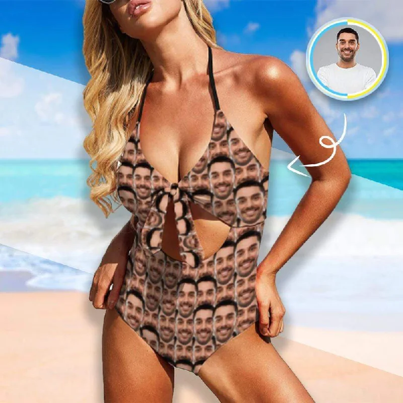 Custom Face Swimsuit Lover Seamless Personalized Women's Backless Bow One Piece Bathing Suit Honeymoons For Her Comfortable Swim Dress Custom Face Swimsuit Lover Seamless Personalized Women's Backless Bow One Piece Bathing Suit Honeymoons For Her Comfortable Swim Dress