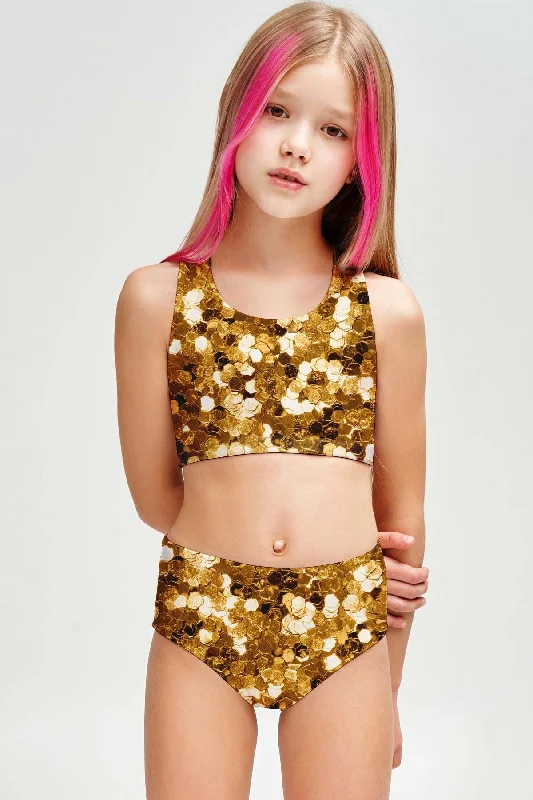 Haute Gold Claire Glitter Two-Piece Swimsuit Sporty Swim Set - Girls Strappy Back Bikini Haute Gold Claire Glitter Two-Piece Swimsuit Sporty Swim Set - Girls Strappy Back Bikini