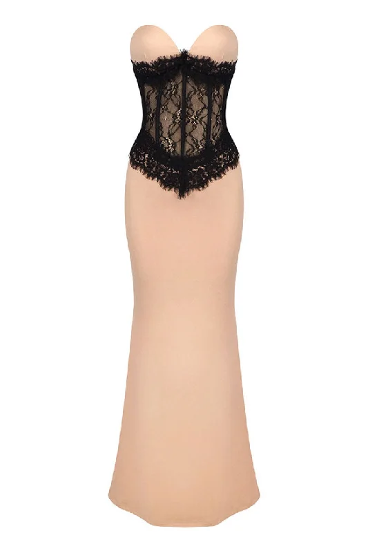 Lavish Sweetheart Contrast Lace Corset Jersey Fishtail Evening Maxi Dress Cozy Maxi Dress with Slit Lavish Sweetheart Contrast Lace Corset Jersey Fishtail Evening Maxi Dress Cozy Maxi Dress with Slit