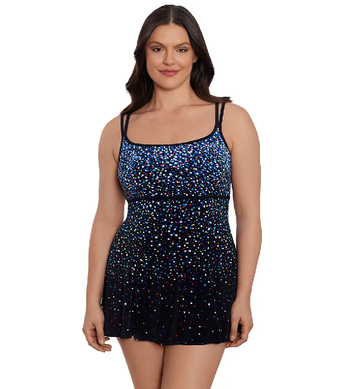 Longitude Women's Rainbow Sprinkles Princess Seam Swim Dress Tropical Print One-Piece Longitude Women's Rainbow Sprinkles Princess Seam Swim Dress Tropical Print One-Piece