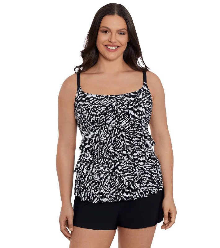 Longitude Women's Super Sleek Ruffle Faux Shortini One Piece Swimsuit Black White Classic One-Piece Longitude Women's Super Sleek Ruffle Faux Shortini One Piece Swimsuit Black White Classic One-Piece