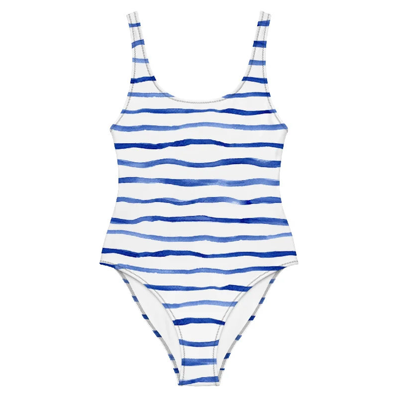 Nautical Navy One-Piece Swimsuit Lace-Detail Bikini Set