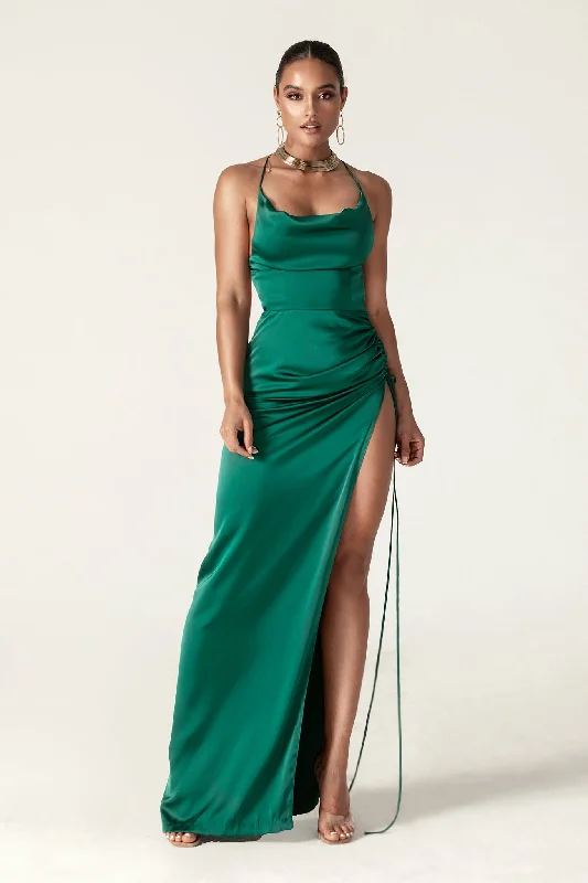 Reva Cowl Neckline Sheath Backless Maxi Dress (Emerald Green) Classic Tulle Maxi Dress Reva Cowl Neckline Sheath Backless Maxi Dress (Emerald Green) Classic Tulle Maxi Dress