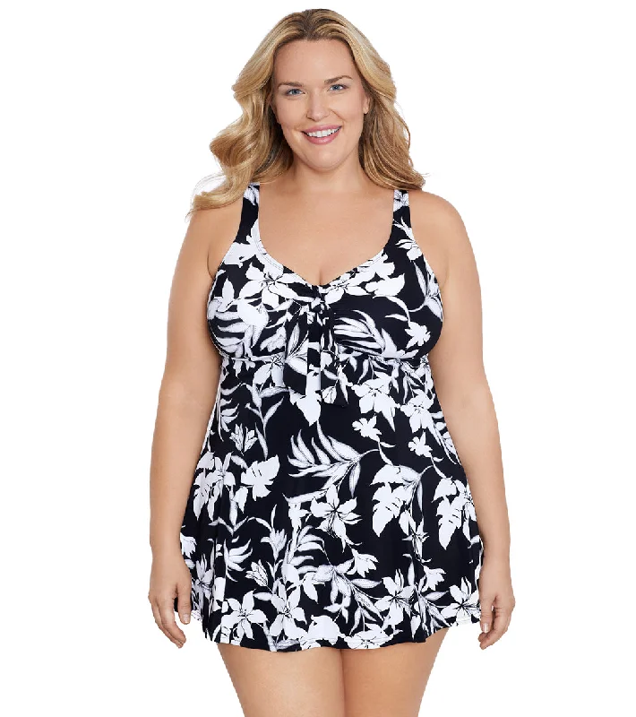 Shape Solver By Penbrooke Women's Plus Night Shade Bow Front Swim Dress Fun Pattern Swimsuit Shape Solver By Penbrooke Women's Plus Night Shade Bow Front Swim Dress Fun Pattern Swimsuit