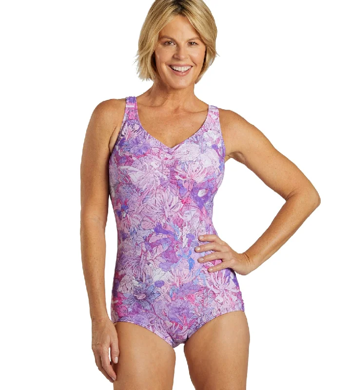 Sporti Jungle Floral Conservative Printed Girl Leg One Piece Swimsuit Violet Elegant Halter Bikini Sporti Jungle Floral Conservative Printed Girl Leg One Piece Swimsuit Violet Elegant Halter Bikini