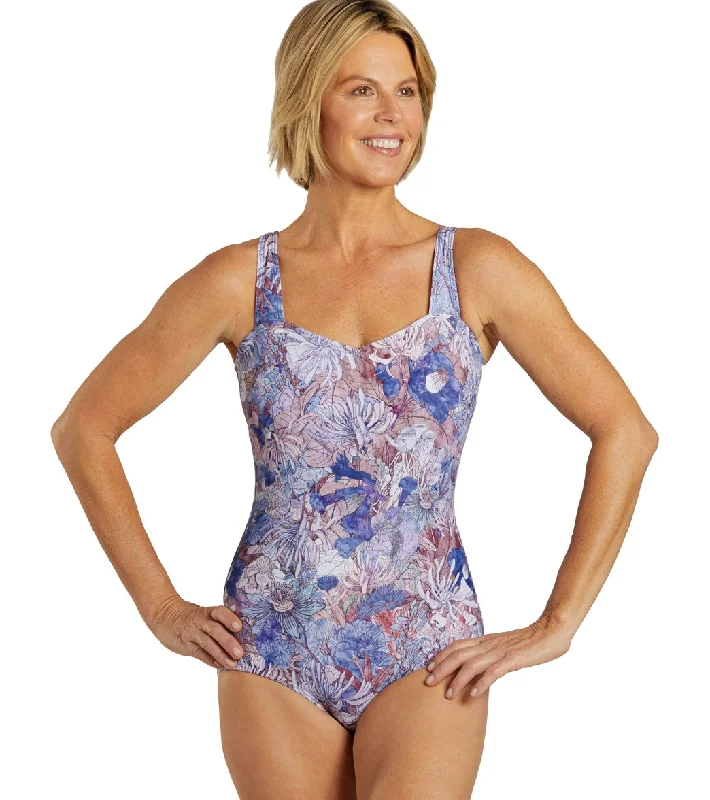 Sporti Jungle Floral Moderate Printed Sweetheart One Piece Swimsuit Mushroom Stylish Cover-Up Set Sporti Jungle Floral Moderate Printed Sweetheart One Piece Swimsuit Mushroom Stylish Cover-Up Set