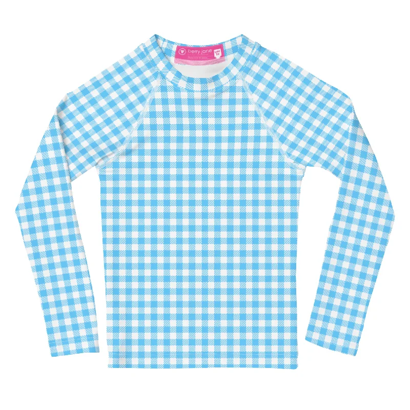 Toddler Baby Gender Neutral Swim Shirt, UPF 50 Sun Rash Guard - Blue Gingham Sporty Swimwear Bottoms Toddler Baby Gender Neutral Swim Shirt, UPF 50 Sun Rash Guard - Blue Gingham Sporty Swimwear Bottoms