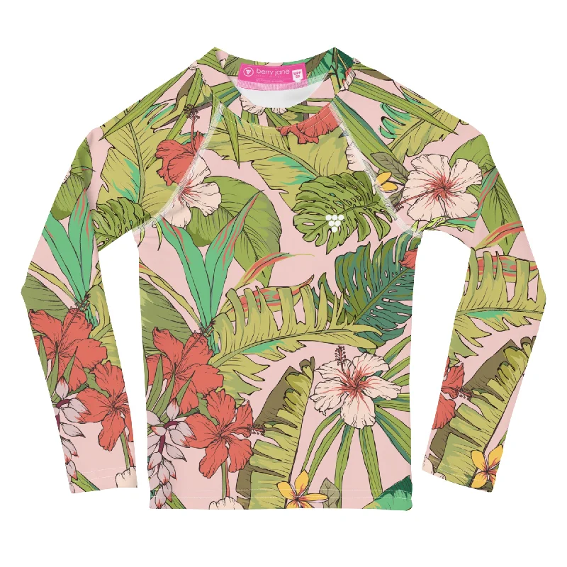 Toddler Girls (2T-7) UPF 50+ Rash Guard Swim Shirt, Vintage Tropical Floral Bold Color Swimsuit Toddler Girls (2T-7) UPF 50+ Rash Guard Swim Shirt, Vintage Tropical Floral Bold Color Swimsuit