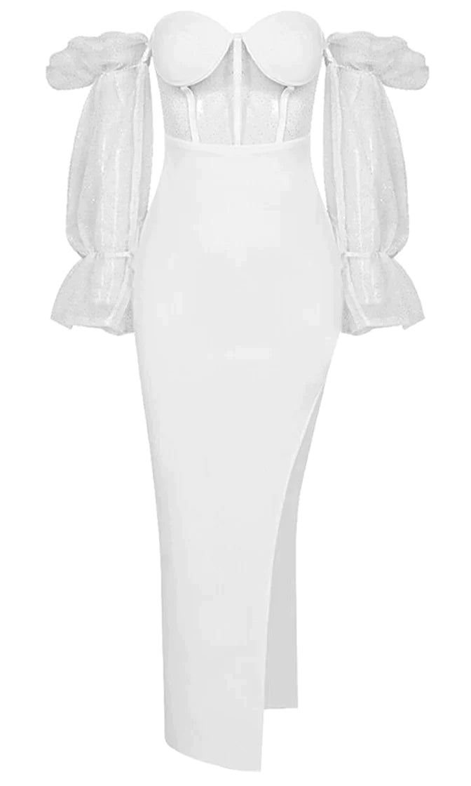 Touch Of Fantasy White Sheer Mesh Bandage Long Puff Sleeve Off The Shoulder Bustier Cut Out Side Slit Bodycon Maxi Dress Trendy Printed Maxi Dress Touch Of Fantasy White Sheer Mesh Bandage Long Puff Sleeve Off The Shoulder Bustier Cut Out Side Slit Bodycon Maxi Dress Trendy Printed Maxi Dress