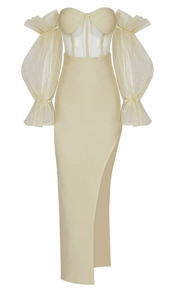 Touch Of Fantasy <br><span>Yellow Sheer Mesh Bandage Long Puff Sleeve Off The Shoulder Bustier Cut Out Side Slit Bodycon Maxi Dress</span> Trendy Floral Print Maxi Dress Touch Of Fantasy <br><span>Yellow Sheer Mesh Bandage Long Puff Sleeve Off The Shoulder Bustier Cut Out Side Slit Bodycon Maxi Dress</span> Trendy Floral Print Maxi Dress