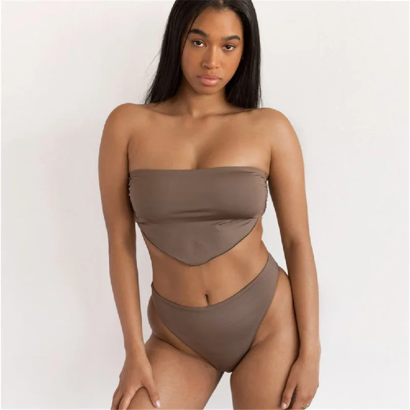 Wholesaler New Arrival Apron Tube Top Brown Sexy High Waist Bikini, High Quality 2 Pcs Vintage Women Fitness Swimwear For Ladies Swimsuit with Skirt Wholesaler New Arrival Apron Tube Top Brown Sexy High Waist Bikini, High Quality 2 Pcs Vintage Women Fitness Swimwear For Ladies Swimsuit with Skirt